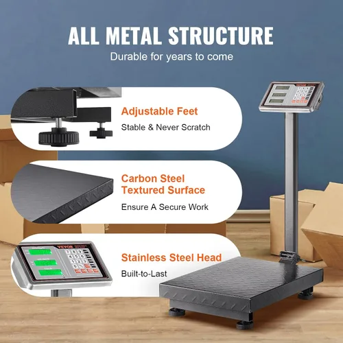 Miniatura 6 de VEVOR Báscula de plataforma digital para computación, carga de 660 libras, báscula de piso de computación de precisión de 0.1 libras con LB/kg