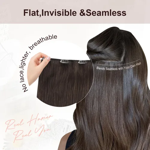 Miniatura 7 de XDhair Extensiones de cabello humano Remy con pinzas, color marrón medio #4, mezclado con rubio caramelo #27, 3.53 oz, 6