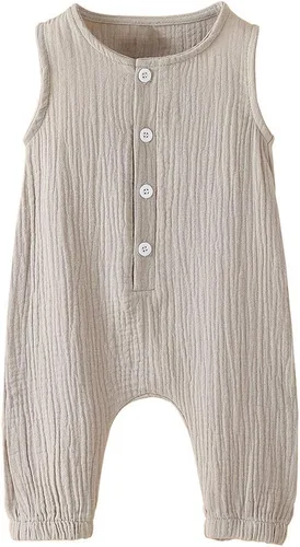Miniatura 8 de Jumper de algodón y lino sin mangas con volantes para bebé. Ropa de verano.