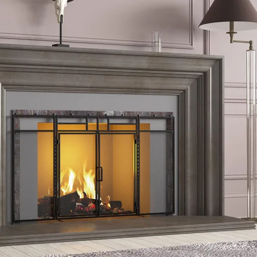 Miniatura 3 de Fire Beauty - Pantalla para chimenea de 3 paneles plegable con puertas magnéticas con bisagras, paneles de hierro forjado sólido, protector contra