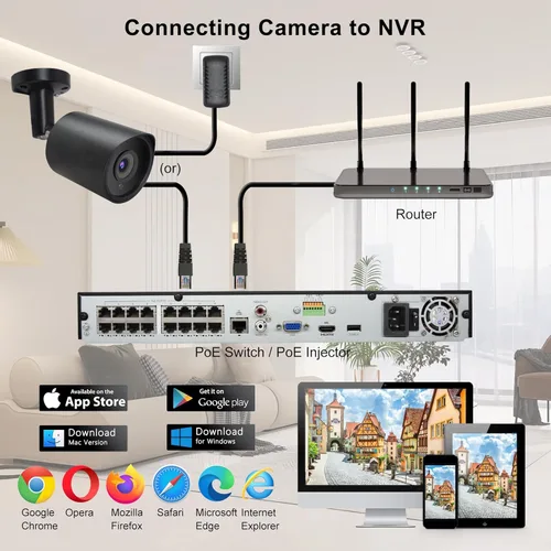 Miniatura 7 de Cámara de seguridad IP PoE de 5 MP, cámara IP H.265 Bullet con gran angular de 105°, lente de 0.110 in, visión nocturna de 80 pies, compatible