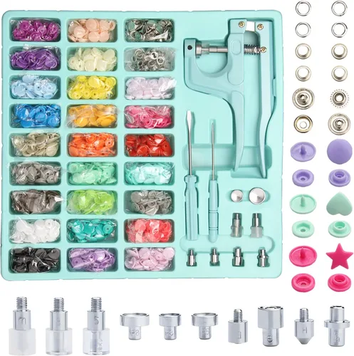 LYNDA Juego de botones de presión de plástico y metal con alicates, 300 juegos de botones de presión de plástico y metal para coser y manualidades