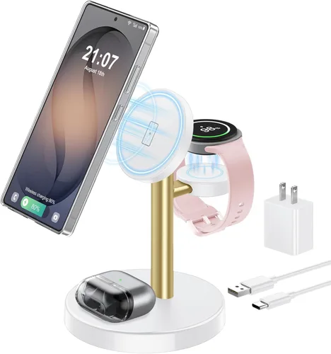 Miniatura 11 de Cargador inalámbrico magnético para Samsung, estación de carga súper rápida 3 en 1 compatible con MagSafe, soporte de cargador de teléfono para Negro