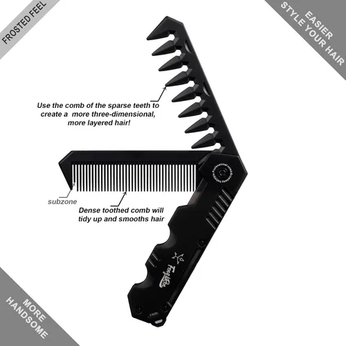 Miniatura 3 de Protable - Peine plegable 2 en 1 para el cabello, peine de dientes anchos, bolsillo disperso para peinar cabello lacio, cabello rizado, barba