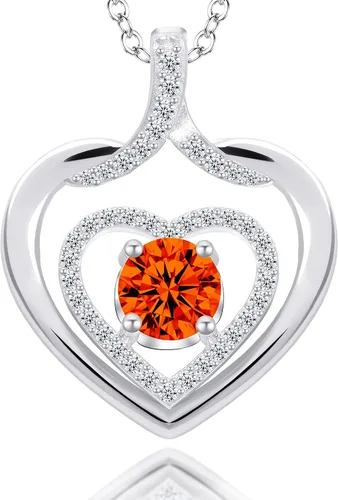 ITS4YEO 925 Sterling Silver Love Heart Birthstone Necklaces Silver Necklace Zircon Pendant Necklaces for Women Jewelry Gift for Women Wife Girls Her