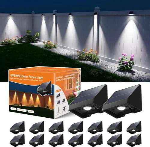 Miniatura 10 de Paquete de 16 luces solares para valla de montaje en pared para exteriores, decorativas, impermeables, para terraza, escaleras exteriores, jaula