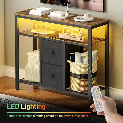 Miniatura 4 de YATINEY Soporte de TV con luces LED, soporte de TV para aparador, centro de entretenimiento alto con 2 cajones de tela, mesa consola multimedia