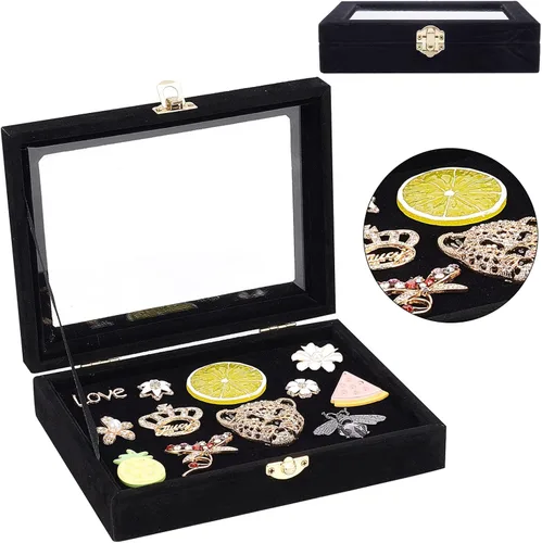 Miniatura 10 de OLYCRAFT Vitrina de madera de 9.4 x 13.7 x 2 pulgadas, vitrinas para insignias, almacenamiento de insignias, broche, con ventana transparente e