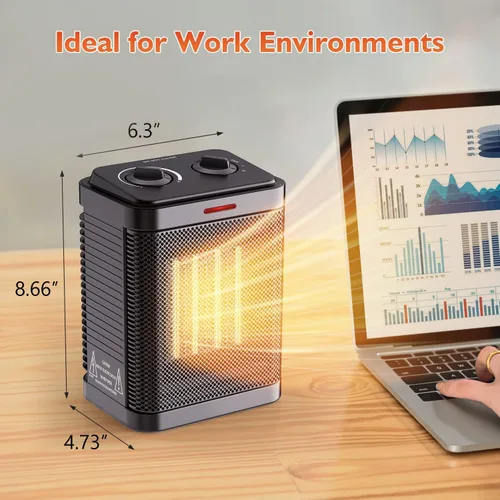 Miniatura 7 de Calentador de espacio para uso en interiores, calentador eléctrico portátil de cerámica de 1500 W, calentador de espacio pequeño con termostato