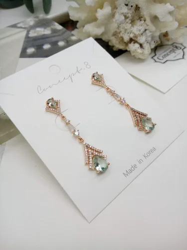 Miniatura 3 de Cconcept8 - Aretes largos hipoalergénicos y sin Nikel con zircornia, poste de plata de ley 925 para wamen