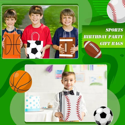 Miniatura 6 de TaoBary 24 bolsas de regalo para fiestas deportivas, fútbol, béisbol, deportes, bolsas de regalo con asas para decoración de fiesta de cumpleaños