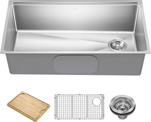 Miniatura 10 de KRAUS Fairlane KHT631-15 - Fregadero de cocina o bar, 15 pulgadas, montaje directo/superior, cuenco individual, de acero inoxidable de calibre 18