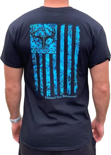 Country Life Outfitters Camiseta de manga corta para hombre con bandera americana de camuflaje azul