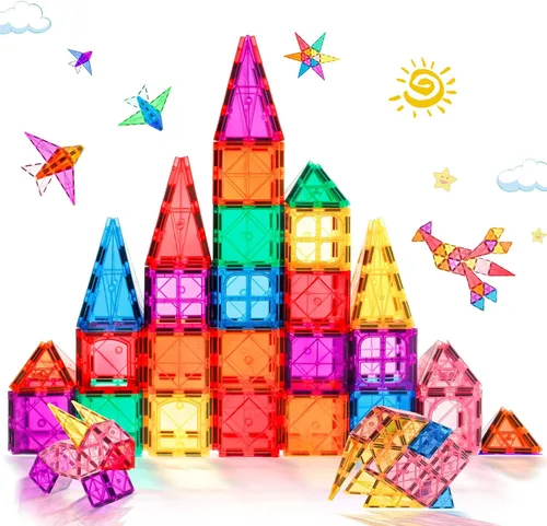 Lotmey Azulejos magnéticos para niños, bloques magnéticos, juguetes de construcción, azulejos magnéticos 3D, preescolar, juguetes STEM apilables