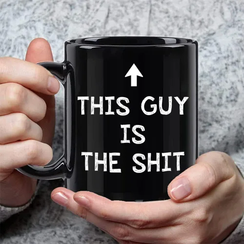 Miniatura 2 de FALJIOK Taza de café divertida con texto en inglés "This Guy Is the Shi*", regalo novedoso para papá, marido, hijo, hermano, novio, compañero