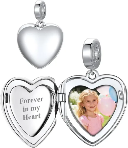 Custom4U Photo Charms for Bracelets 925 Sterling Silver/Gold Plated Heart/Tree of Life/Round Charm Bead Personalized with Picture Custom