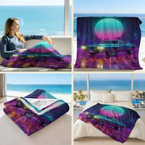 Miniatura 2 de Cyber Synthwave GTO Neon Retro Flannel Blanket, Super Soft Cozy Bed Throw, Versatile Throw Blanket for Bedroom & Sofa Decor (04,30 x 40in)