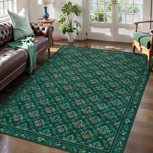 Miniatura 86 de Tangsoo Alfombra lavable para pasillo, antideslizante, 2 x 6 pies, estilo bohemio, floral, vintage, para entrada, suelo suave, para cocina, baño
