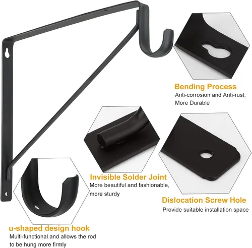 Miniatura 3 de Paquete de 4 soportes de barra de armario resistentes de 11 x 11 x 1 pulgadas, soporte de acero negro para colgar soportes de barra de ropa