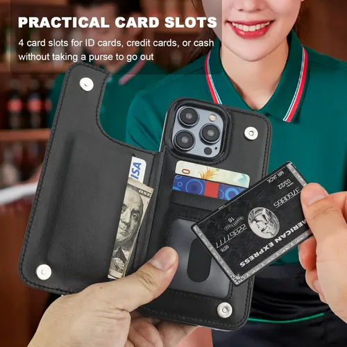Miniatura 3 de ONETOP Funda tipo cartera para iPhone 15 Pro Max con soporte para tarjetas, anillo de rotación de 360°, función atril, bloqueo RFID, piel sintética