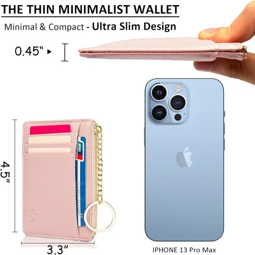 Miniatura 39 de Tarjetero delgado con bloqueo RFID, billetera de bolsillo pequeño, con cremallera Keychian para monedero, monedero y tarjetero para mujeres y hombres