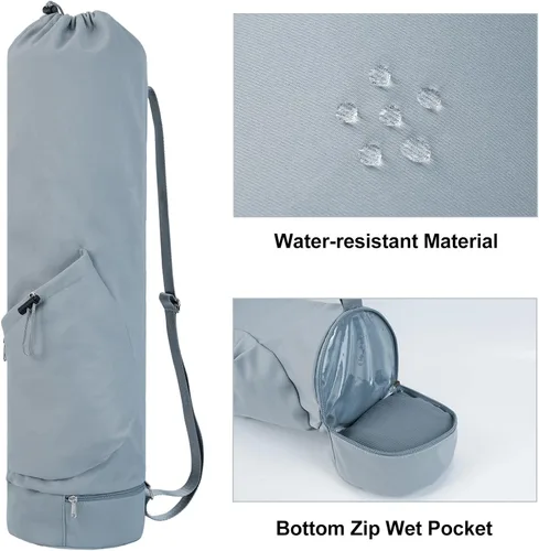 Miniatura 2 de sportsnew Bolsa para esterilla de yoga con bolsillo para botella de agua y bolsillo inferior para artículos mojados, bolsa de transporte para Gris