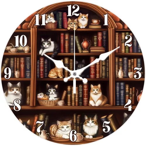 Miniatura 9 de CHGCRAFT Reloj de pared con escena de baño, reloj sin tictac, 12 pulgadas, redondo, decorativo, reloj de pared impreso para decoración de oficina