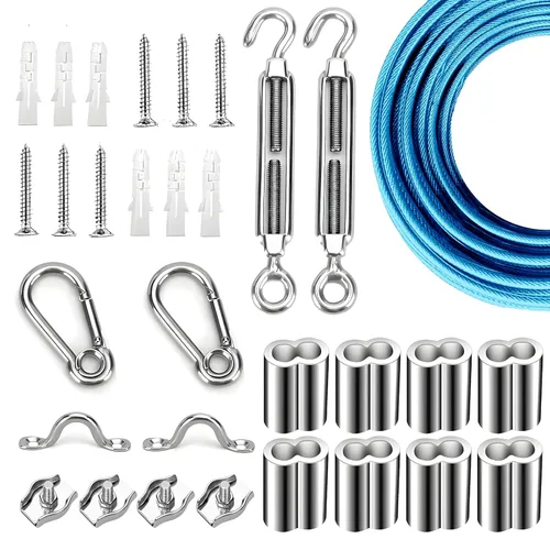 Kit de suspensión de luces de cuerda de globo, cable guía de luz para exteriores, cable de acero inoxidable recubierto de vinilo, incluye 50 pies de