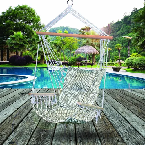 Miniatura 4 de Silla hamaca colgante con cuerda columpio, 12 patrones, tela cómoda y transpirable de calidad, para interiores y exteriores, patrón de espiga gris