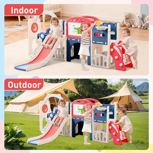 Miniatura 7 de Juego de juego para niños pequeños de 1 a 3 años para jugar en interiores y exteriores, todo en uno, 11 en 1, diversión con aro de baloncesto, Blanco