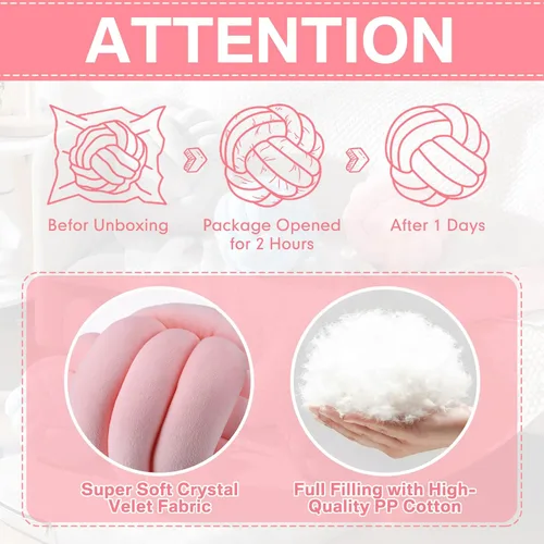 Miniatura 6 de Namalu 2 almohadas redondas de felpa con nudo, suaves y estéticas, para aliviar el estrés, lindas almohadas decorativas anudadas para la decoración