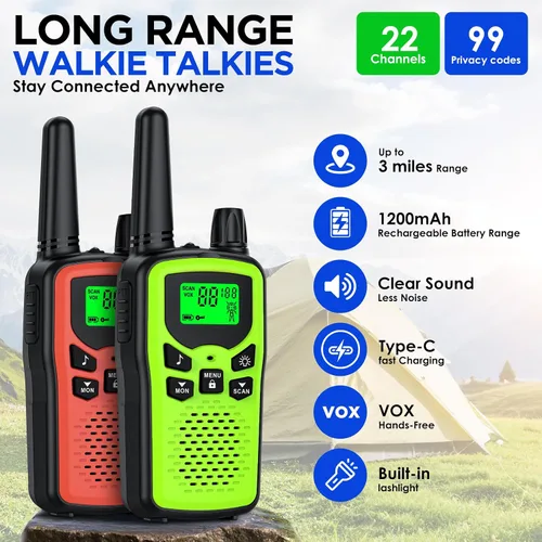 Miniatura 2 de Walkie Talkies para adultos de largo alcance, walkie talkies recargables con 22 canales FRS, radios bidireccionales con linterna LED