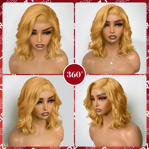 Miniatura 4 de QNQZ Peluca de cabello humano rubio miel de 13 x 6 pulgadas, pelucas de cabello humano rubio #27 con encaje frontal, densidad 220, peluca de cabello