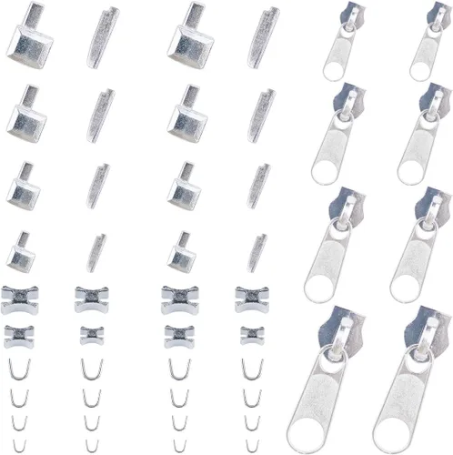 Miniatura 7 de Juego de accesorios de reparación de cremallera metálica de 48 piezas, kit de costura para bricolaje con deslizador, retenedor, inserto de caja