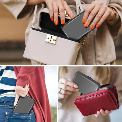 Miniatura 7 de Coco Rossi Portatarjetas de crédito con bloqueo RFID, mini tarjetero delgado de aluminio duro para hombres o mujeres, Gris (Space Grey)