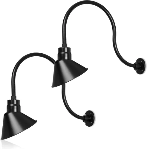 Miniatura 25 de Lámpara de señal de cuello de cisne con pantalla angular negra satinada de 10 pulgadas con brazo de extensión largo de 22 pulgadas, aplique de pared