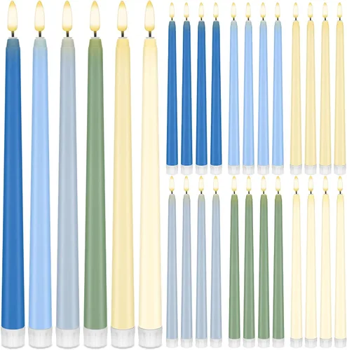 Miniatura 18 de Baquler 24 velas cónicas sin llama de flores silvestres de 11 pulgadas, funciona con pilas, velas LED de plástico con degradado parpadeante