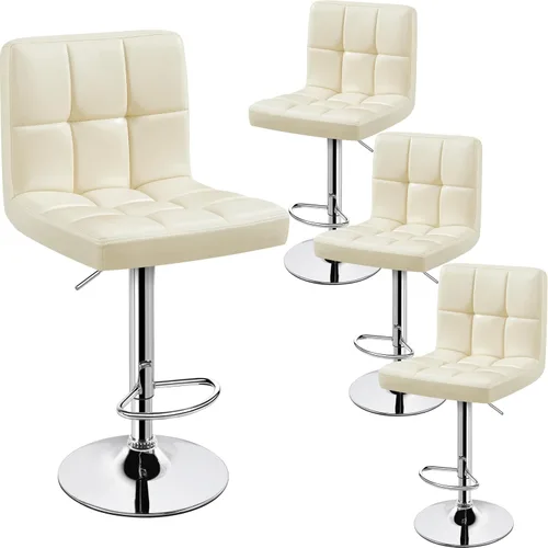 Miniatura 22 de Yaheetech Taburete de bar individual, taburetes giratorios de piel sintética ajustables, taburetes modernos con respaldo y reposapiés, taburetes