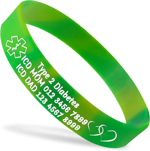 Miniatura 24 de Pulseras de silicona de alerta médica personalizadas, pulseras de identificación médica, pulseras de emergencia deportivas personalizadas para Blanco