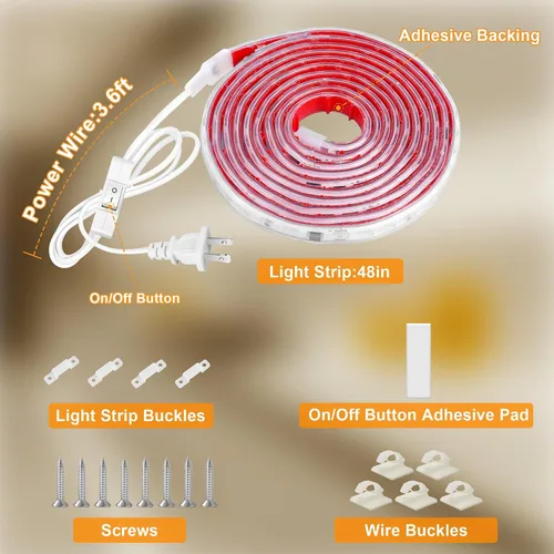 Miniatura 5 de maylit Tira de Iluminación LED para Debajo del Gabinete con Enchufe de 48 pulgadas, Barra de Luz LED Pequeña Ultra Brillante, 2700K Blanco Cálido