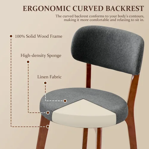 Miniatura 5 de Furniliving Juego de 4 sillas de comedor de madera de roble, sillas de cocina tapizadas de lino moderno de mediados de siglo con madera de roble