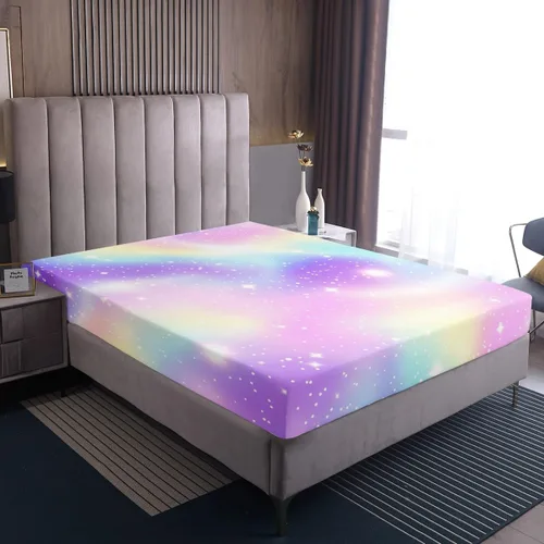 Miniatura 4 de Juego de sábana bajera ajustable de teñido anudado para niñas, juego de ropa de cama con diseño de arco iris degradado de arcoíris, lindo juego