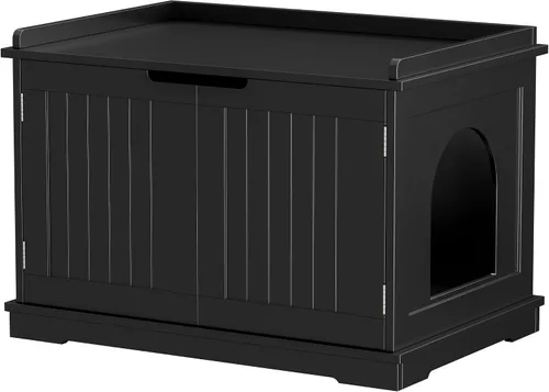 Zeny – Armario para caja de arena para gatos, gabinete de madera con divisor, banco de almacenamiento moderno, se adapta a la mayoría de cajas de
