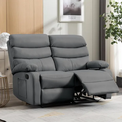 Miniatura 10 de Sofá biplaza reclinable, sofá reclinable doble de cuero con bolsillo lateral, sofá biplaza reclinable de pared para sala de estar, caravana, cine