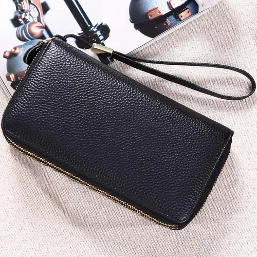Miniatura 6 de SENDEFN Cartera grande de cuero con bloqueo RFID y cremallera alrededor para mujer, tarjetero de crédito con bolsillo con cremallera, Doble