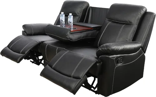 Miniatura 3 de Muebles de sala de estar, sofá reclinable de cuero, sofá reclinable manual con portavasos para casa/dormitorio/oficina/apartamento (negro/1 pieza)