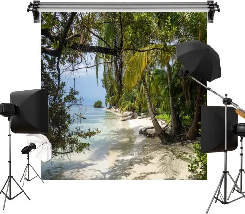 Kate 6.6 x 6.6 ft, telón de fondo de playa de verano tropical con estampado de selva tropical tropical y fondo de tela para estudio fotográfico