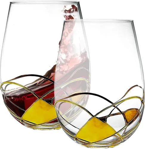 Miniatura 4 de Bezrat Juego de 2 copas de vino tinto, copa de vino pintada a mano, artículos esenciales para bebidas, 11 pulgadas de alto, vaso grande para amantes