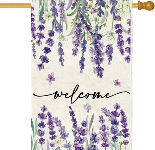 Miniatura 11 de Baccessor Bandera de Casa de Bienvenida de Verano 28 x 40 Pulgadas Divertida Bandera Floral Azul de Primavera para Jardín y Patio de Arpillera