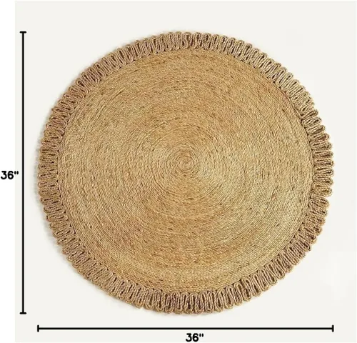 GRUHUM - Alfombra de yute tejida a mano, de 3', fibra natural, boho, suave, trenzada, rústica, vintage, beige, reversible y ecológica para casa de
